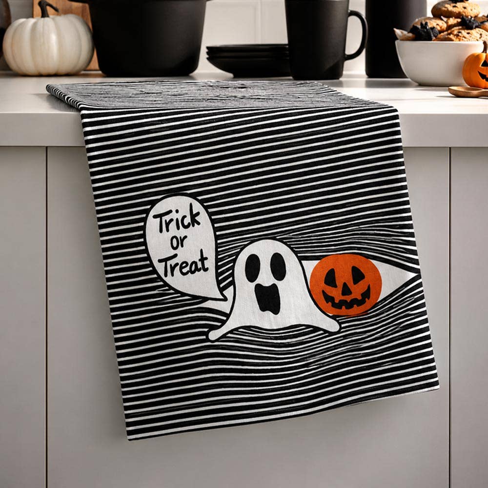 Ghost Halloween Striped Kitchen Towel