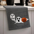 Ghost Halloween Striped Kitchen Towel