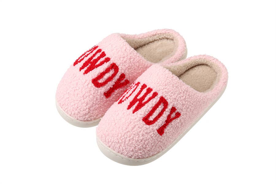Ladies Plush HOWDY Theme Fashion Slipper: Pink SIZE MEDIUM