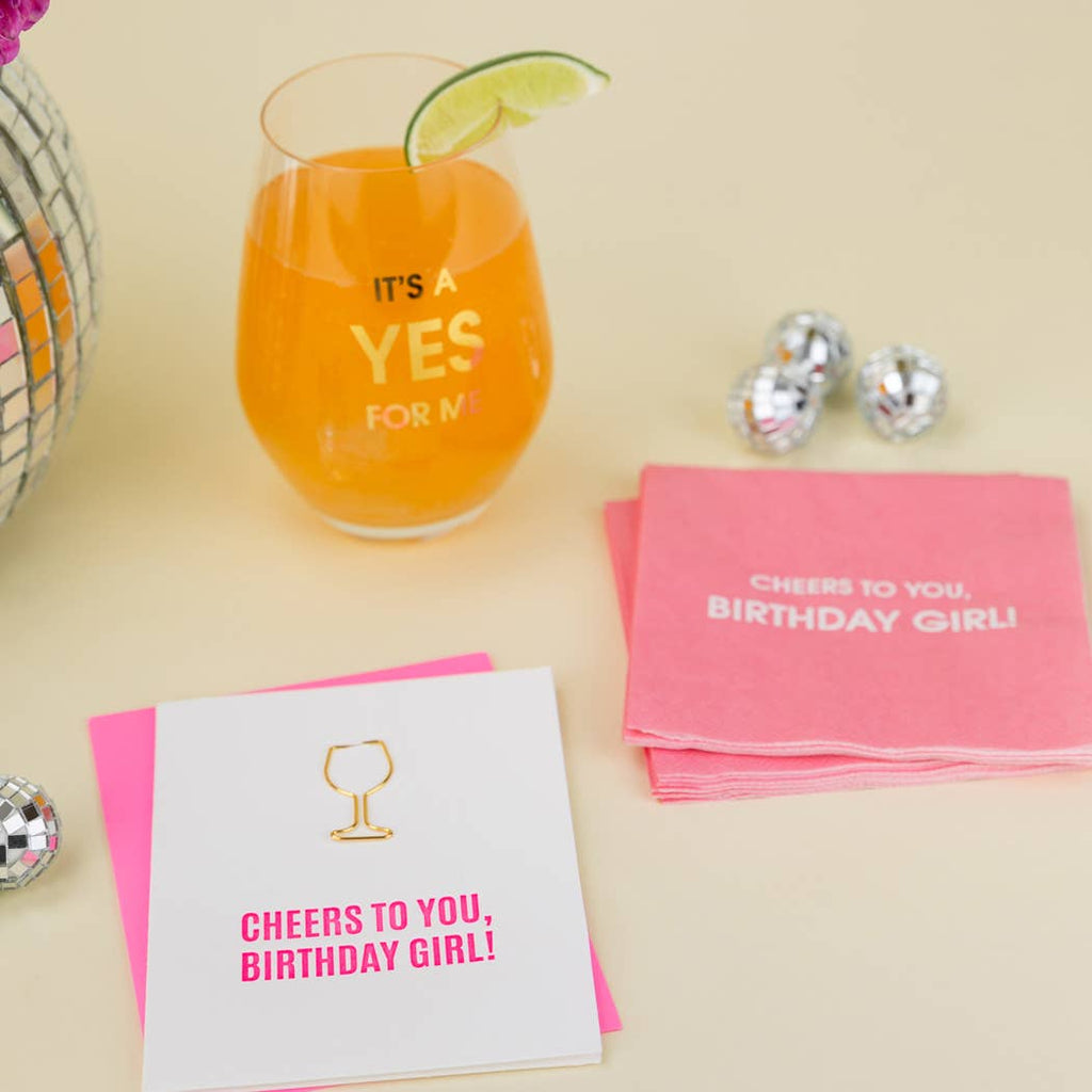 Cheers To You Birthday Girl - Wine Glass Paperclip Card