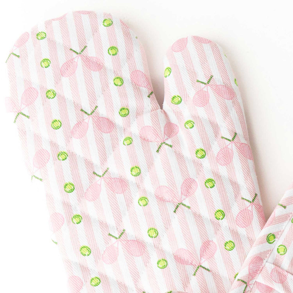 Pink Tennis Stripe Oven Mitt Set