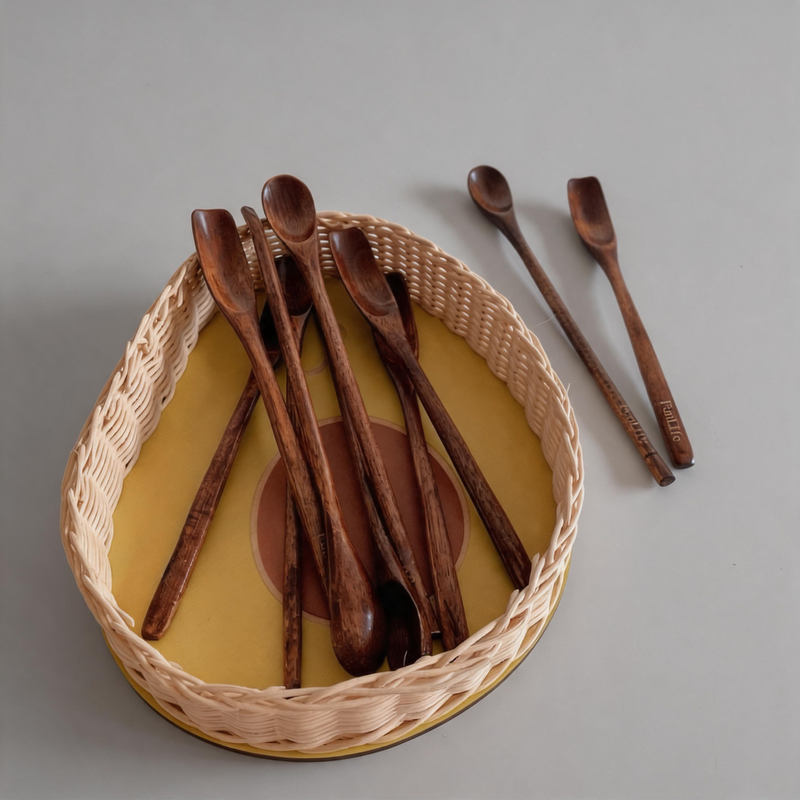Wood Long-Handle Coffee Stirring Spoon: Round Spoon / One Size