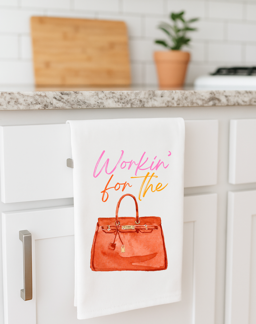 Working for the Designer Bag Tea Towel