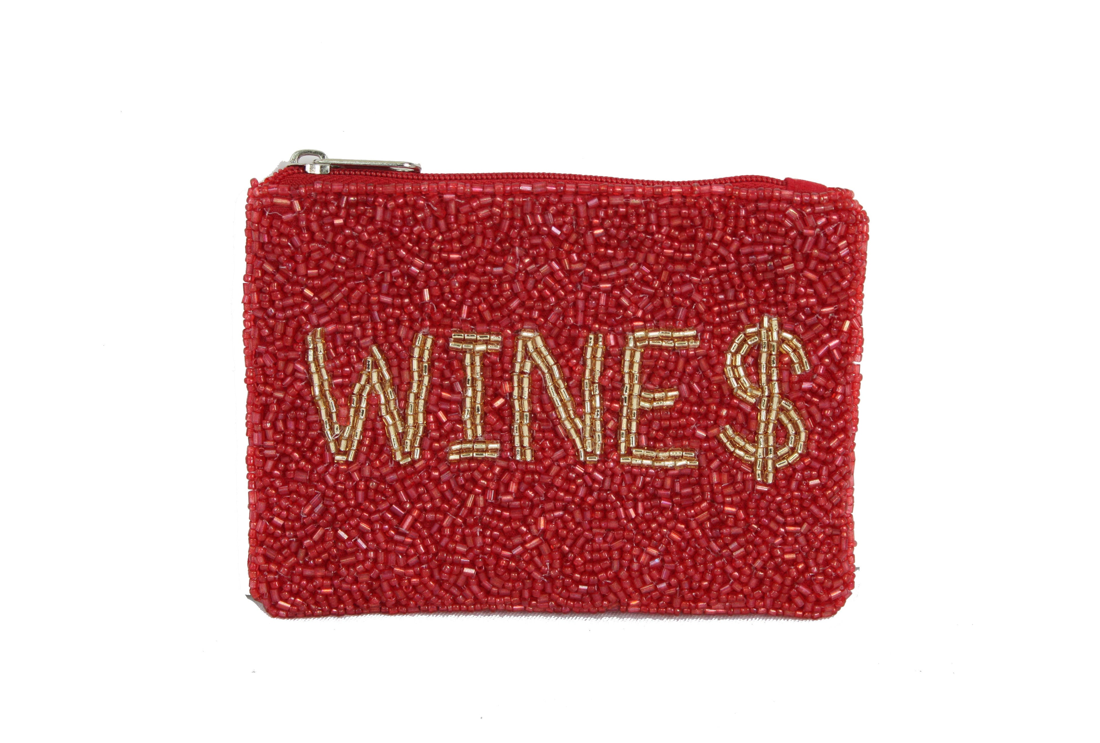 Ladies Fully Beaded WINE Theme Coin Purse