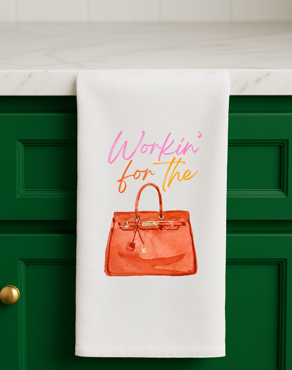 Working for the Designer Bag Tea Towel