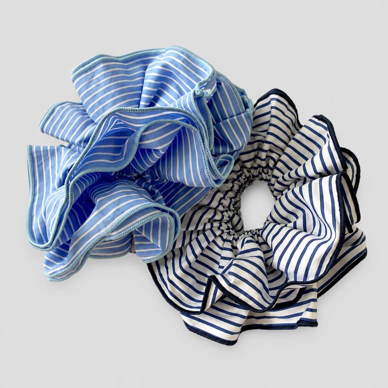 Navy Striped Fabric Scrunchie: Navy / One Size