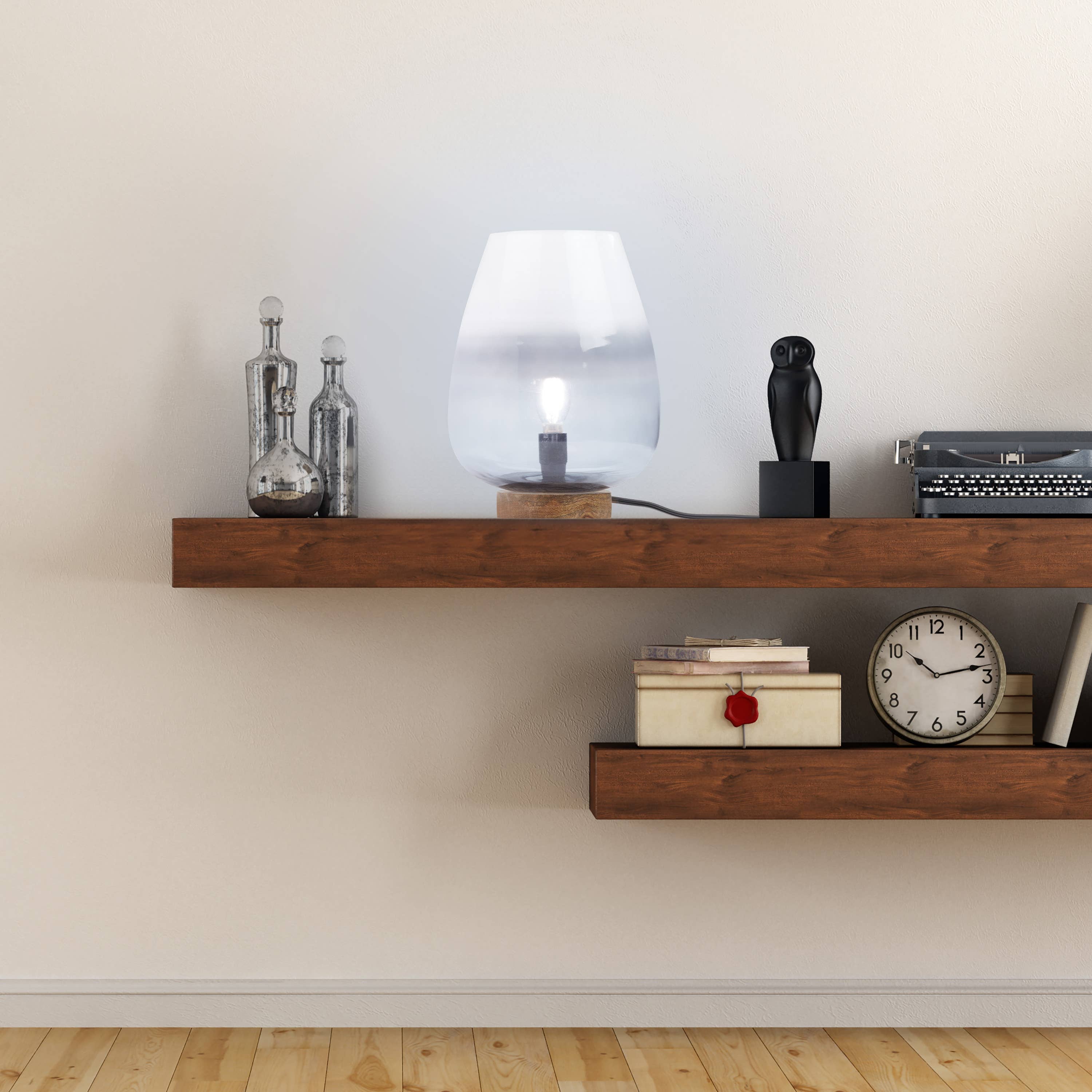10.5" Hand-Blown Ombre Glass & Mango Wood Accent Lamp