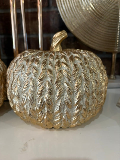 Gold Woven Textured Pumpkin -Medium