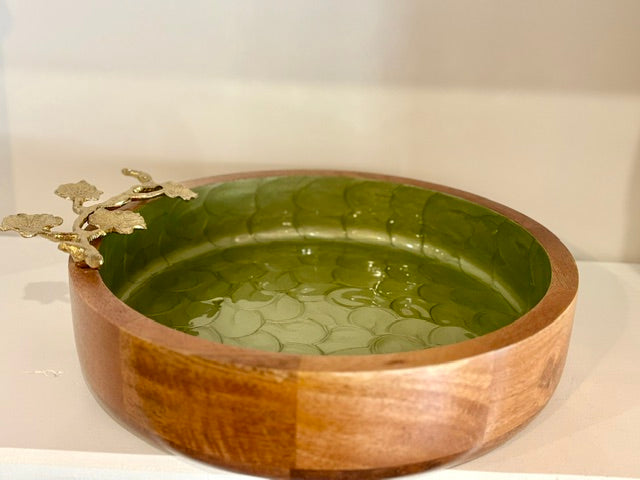 Round Decorative Bowl with Gold Accent Leaves Large