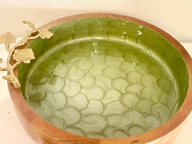 Round Decorative Bowl with Gold Accent Leaves Large