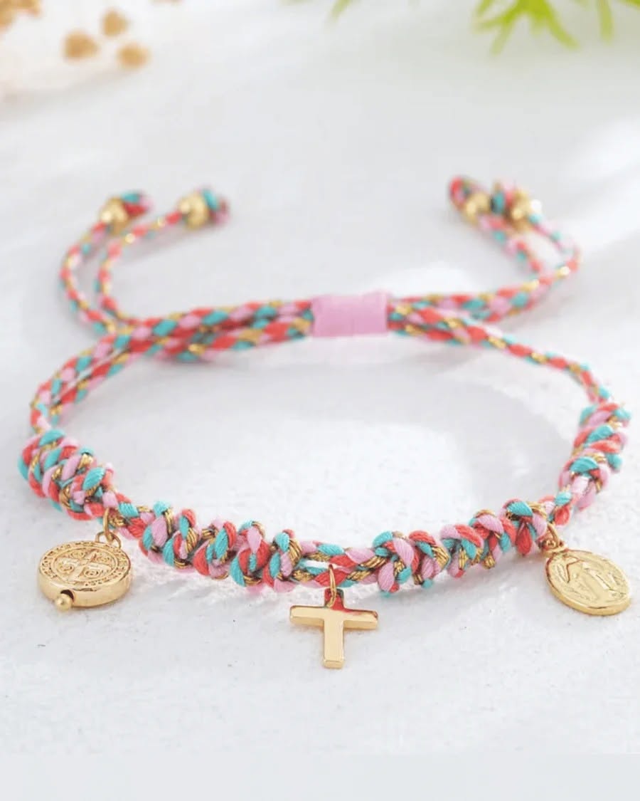 Gold Cross Charm Braided Bracelet